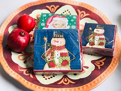 44-CT 10x10 מפית שלג קאנטרי מפית קוקטייל חג המולד מפית | מפית נייר מגזרת | מפיות לארוחת חג המולד | איש שלג מחזיק מתנות עץ חג המולד | מפית מפוארת לחופשת תה בראנץ '